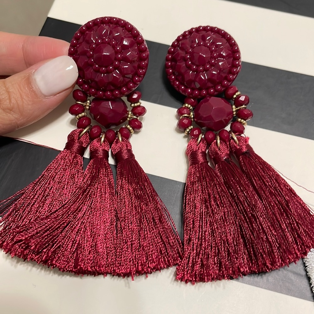 Maroon tassel earrings
